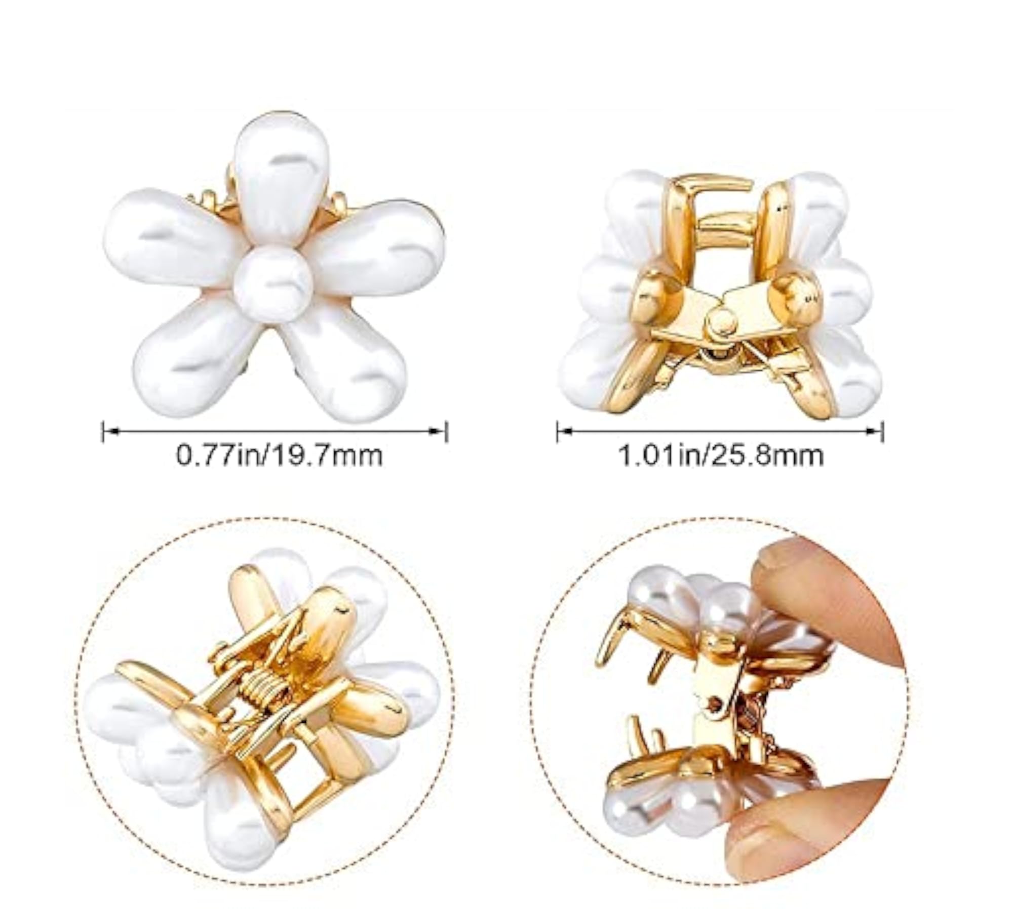 Stylish Mini Pearl Hair Claw Clips with Flower Design