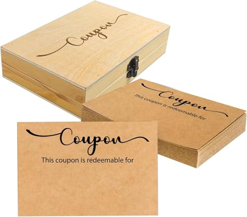 BeeGreeny 50 Blank Coupon Cards with Wooden Box, Love Coupons for Him,...