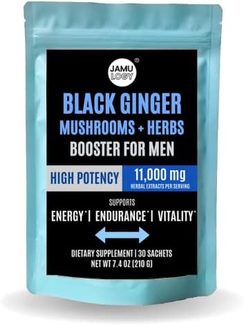 Jamulogy Black Ginger Powder Mix - Mushrooms & Herbs Superfood Booster for Men x 30 Sachets - Energy, Vitality, Strength