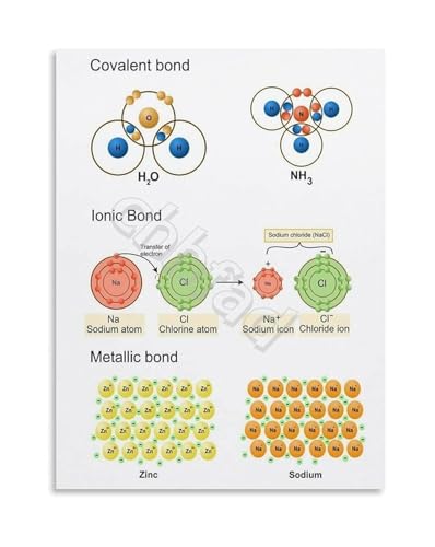 Atoms and Bonding Educational Poster Science Classroom Wall-Art Canvas Print for Chemistry Teachers Students School(Unframed,12x