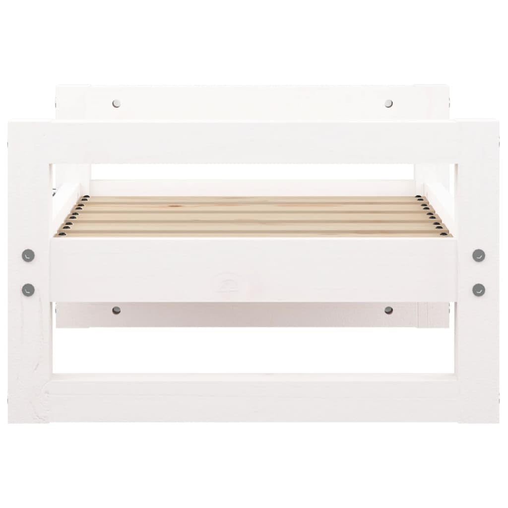 Cama para perros de madera de pino maciza, espacio para dormir estable para perros en blanco, diseño atemporal para perros pequeños, 55,5 x 45,5 x 28 cm, construcción robusta para el salón