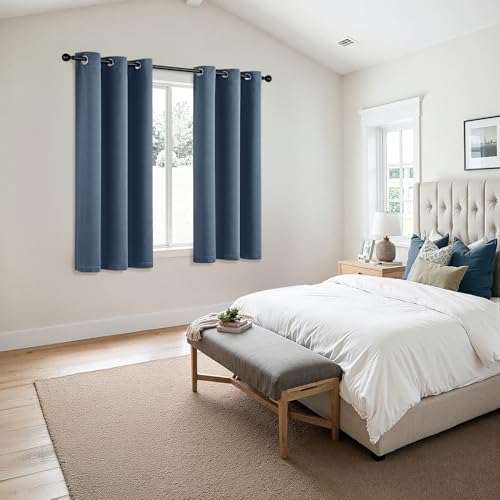 Image of MIULEE Blackout Curtains for Bedroom Living Room 2 Panels, Thermal Insulated Room Darkening Drapes Grommet Noise Reducing Light Blocking Window Treatments 45 Inches Long 34x45 Inch Stone Blue