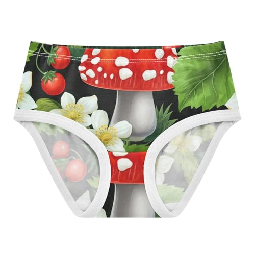 Red Mushrooms Floral Green Leaves Little Girl Panties Girls Underwear Toddlers Cotton Artistic Briefs Kids Undies 2t
