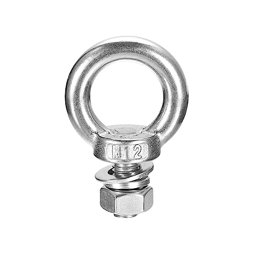 Image of uxcell Lifting Eye Bolt, 1 Set M12x20mm Eye Bolt with Nut Washer 304 Stainless Steel Shoulder Lifting Ring Eye Bolt for Hanging Item