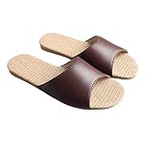 GHYUB Pantoufles Hommes Cuir Été, Antidérapantes Lin Femme Sandales, Orteils Ouverts Pantoufles D'intérieur Sandales Sandales De Maison Casual Chaussures Bureau Bureau Cadeau Pour Mens Femmes
