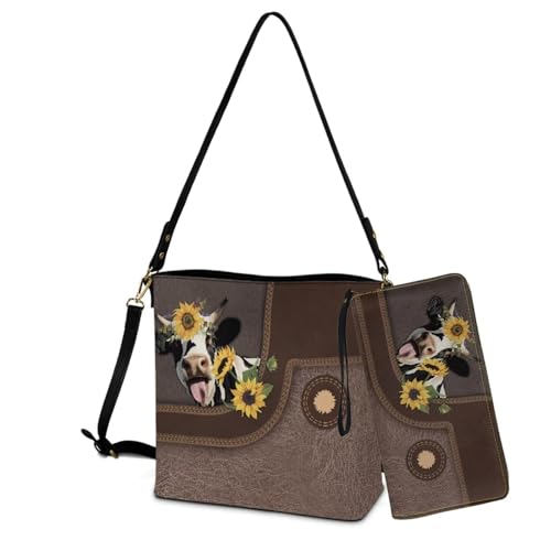Image of Bucket Crossbody Bag Set for Women Lady, Leather Purse and Wallet Set Large Bucket Bag with Wallet