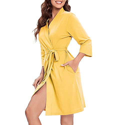 Izzy + Toby Women's Lightweight Cotton Robe Soft Sleepwear House Bathrobe Ladies Loungewear Kimono House Wear Yellow Xl #TOP3