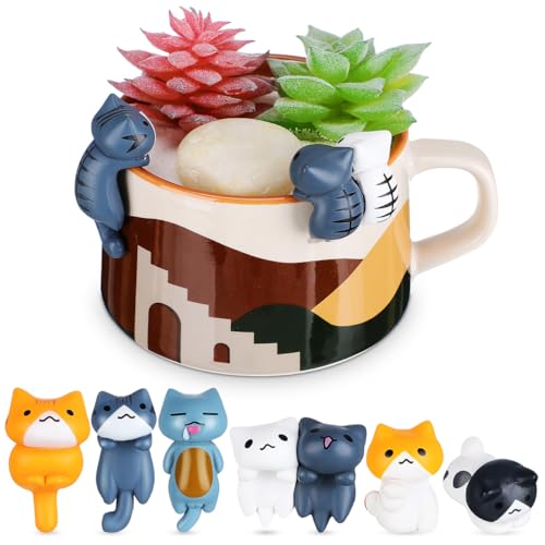 HANABASS 動物フィギュア 猫 フィギュア ミニチュア 置物 猫グッズ かわいい 装飾品 工芸品 ドールハウス アクセサリー 誕生日 パーティー ガーデン オーナメント 車内装飾 雑貨 プレゼント 6個入りのサムネイル