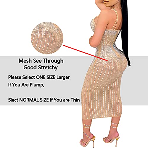 Image of PORRCEY Women's Sexy Rhinestone Lace Sheer Mesh Formal Evening Dress