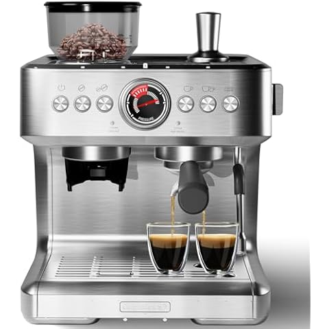EuKer Professional Espresso Machine with Grinder - 20 Bar Semi-Automatic Coffee Maker with Milk Frother and Steamer Wand for Latte, Cappuccino, Macchiato - 95-Ounce Water Tank, PID Temperature Control Cover