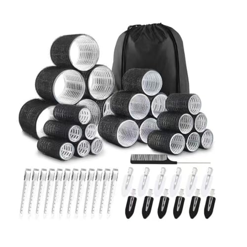 JZK 50 en 1 Extra grandes pequeños rulos de velcro para el pelo largo/corto y flequillo, rizador pelo sin calor rolos cabello hair rollers rulos para rizar pelo con pinzas para volumen