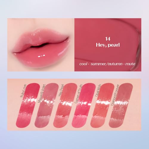 Image of ETUDE Over Glowy Lip Stain Tint #14 Hey Pearl | Non-Sticky Vegan Lip Tint | Moisturized & Long-lasting Lip Gloss | Daily Tint for Dry Lips, Korean Makeup