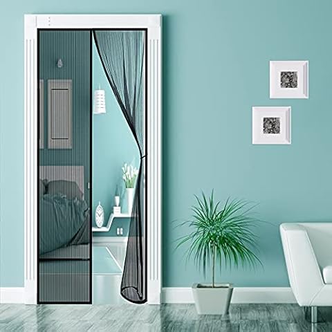 LZHBD Magnetic Fly Screen Door - Balcony Anti Mosquito Magnetic Screen Mesh Curtain - Top-to-Bottom Seal Shuts Automatically - Keep Bugs Out 90x200cm, Black Cover