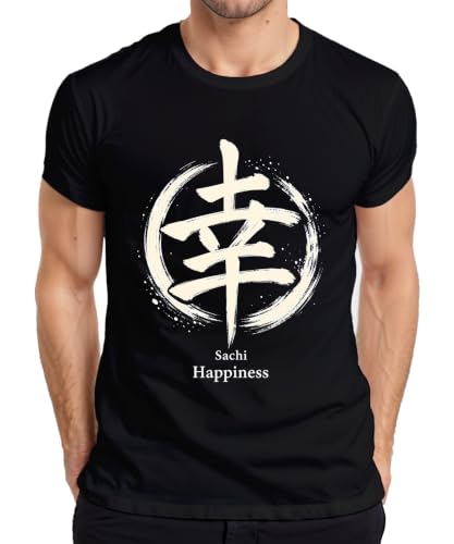 Image of Sachi Happiness Japanese Kanji Men's T-Shirt, black, L