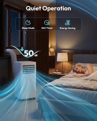 Image of EUHOMY Portable Air Conditioners, 8,000 BTU 3-in-1 Portable AC Unit Cools 350 Sq.Ft, Quiet 50 dB AC with Cool, Dehumidifier, Fan for Bedroom, Includes Window Kit, Remote, Easy Move Casters for Room