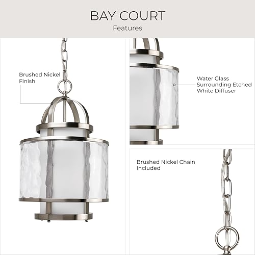 Image of Progress Lighting 1-Light Foyer Pendant, Bay Court Collection, Indoor, P3701-09, Brushed Nickel