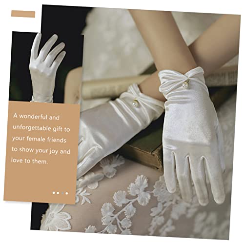FRCOLOR 1pair Elegant Satin Bridal Gloves for Wedding Party and Prom Comfortable Gloves Bead Accent for Engagements and Special Events3