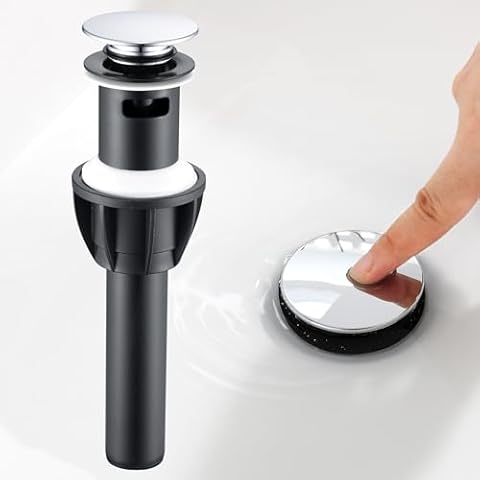 TIORIY Chrome Pop Up Bathroom Sink Drain, with Overflow Plastic Bathroom Sink Stopper for Faucet Vessel, Push Type Bathroom Sink Vanity Assembly with Strainer Cover
