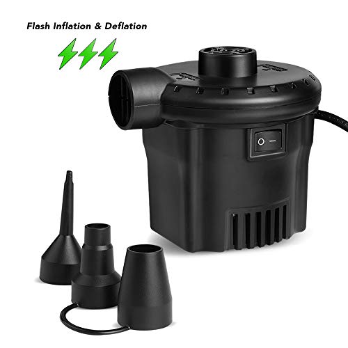 Deeplee Electric Pump 2020 Upgraded 130W High Flow 450L/min 0.65Psi Air Pump for Air Bed Mattress Inflatables Paddling Pool Beach Toys, AC 220-240V Quick-Fill Inflator Deflator with 3 Sizes Nozzle