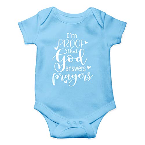 AW Fashions I'm Proof That God Answers Prayers Baby Bodysuit Cute Newborn Boy Funny Rompers Girl Clothes (Newborn, Light Blue)