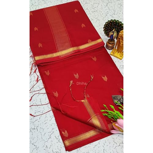 Image of Original Maheswari Cotton Silk Saree for Women | Kanjivaram Pure Silk Cotton Sari with Blouse | Zari Work | Tassels | Handloom Weave