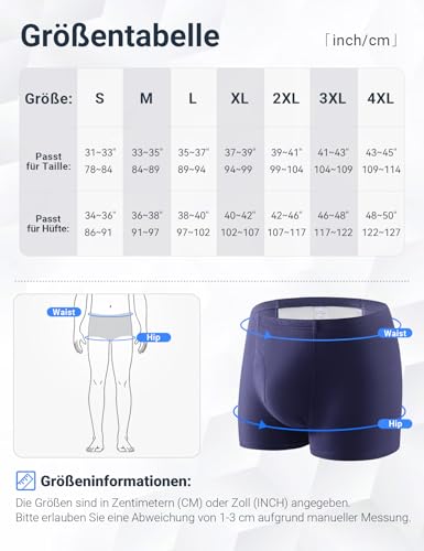 FAMI HELPER 3er Pack Inkontinenz Pants Männer, Waschbare Herren-Boxershorts aus Baumwolle mit 250 ml saugfähiger Einlage Wiederverwendbare saugfähige Unterwäsche für Männer Blau Größe XL