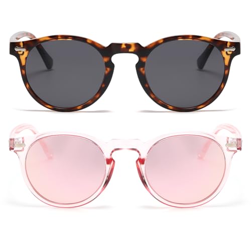 Image of JOVAKIT Vintage Kids Polarized Sunglasses for Girls Boys Age 2-9, Round Sun Glasses for Children UV400 Protection