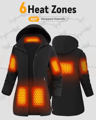 Genovega Women Long Heated Jacket Battery Pack Included Waterproof Ladies Coat With Hoodie 12V 7.4V Graphene Rechargeable Usb Electric Winter Apparel Clothes Sweater Sweatshirt Hoodie Vest Work Cold Weather thumb #3