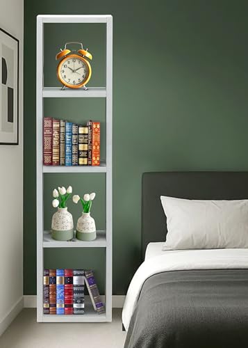 Image of SBF Furniture Tree Bookshelf Floor Standing Bookcase Free Standing Multipurpose Storage Rack for Books Magazines Organizer Showcase DIY (New MINI GHODO - White, New MINI GHODO)
