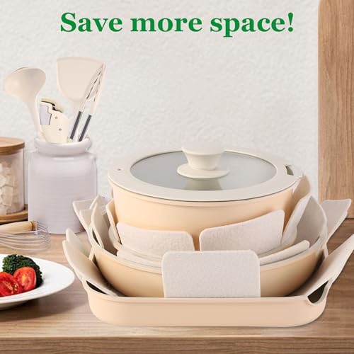 12pcs Pots and Pans Sets Non Stick, Cookware Set with Detachable Handle, Induction Pan Set for RV Cookware,Oven Safe, PFOA Free(Hazelnut) - Image 3