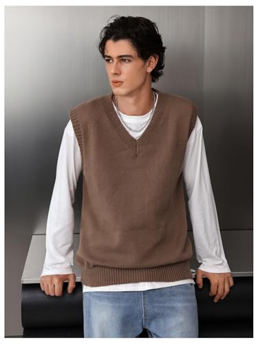 SHENHE Men's V Neck Sleeveless Plain Soft Sweater Vest Pullover Preppy Top4