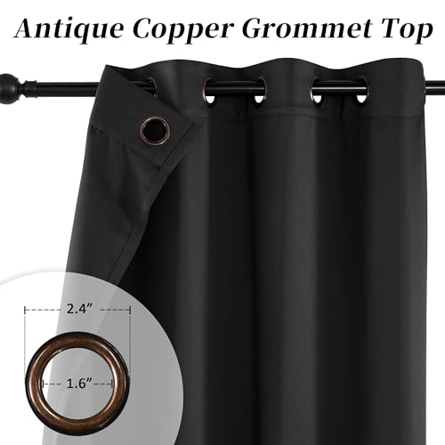Image of HUTO Blackout Window Curtains and Drapes - Thermal Insulated Solid Antique Copper Grommet Top Blackout Panels Draperies for Kid's Room (Black, 1 Pair, 52 x 63 Inch)