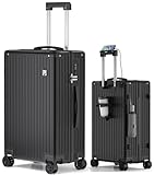 [SnooII] スーツケース キャリーケース 機内持ち込みパソコン収納可能 前開きS M L カップホルダー付き usbポート付き 大型 アルミフレームタイプ TSAロック搭載 フロントオープン 荷物フック 超軽量 耐衝撃 頑丈タイヤ 海外旅行出張889 (ブラック, S サイズ(42L/機内持込), ピンク)