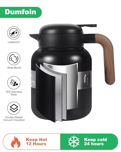 Image of 46 Oz Thermal Coffee Carafe, Stainless Steel Insulated Vacuum Coffee Carafes For Keeping Hot, 1.3 Liter Beverage Dispenser (Matte Black)