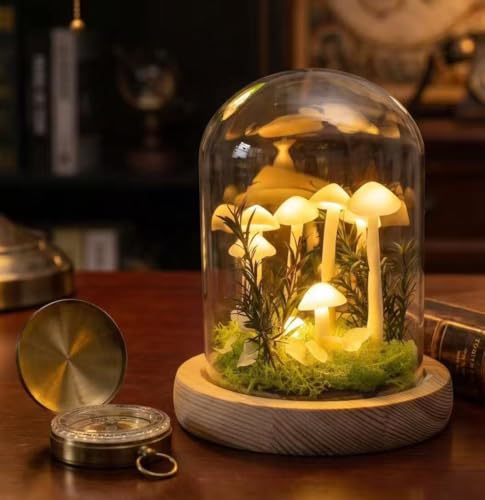 Kit DIY Lampada Fungo - Lampada Tavolo Creativa, Luci Notturne, Decor Scrivania - Giardino Funghi Magici Luminosi - Fai da Te Idea Regalo per Donne e Bambini - Kit di Creazione con Cupola in Vetro