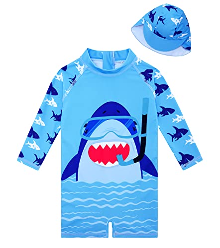 Image of ADUKIDE Baby Boys Swimsuit Summer Beach Rash Guard Swimwear One Piece Sunsuit with Sun Hat 3-24 Months