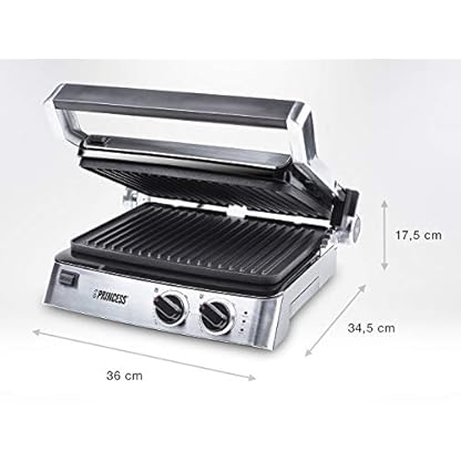 Multi Kontaktgrill 180°, mit Edelstahl Grillzange & abnehmbaren Platten, 2 Thermostate 2000Watt 29x23cm – Bild 5