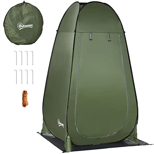 Outsunny Tente de Douche de Camping Pop up Pliable avec Sac de Transport Polyester dim. 126L x 124l x 198H cm - Vert