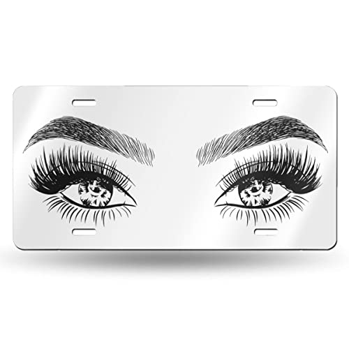 Realistic Black Eyelash of Woman Eyes and Brows Brown Eyebrow Attractive License Plate Cover,Fashion Aluminum Metal Plates,Metal Novelty Car Plate for Women Girls Men Boys 12 X 6 Inch