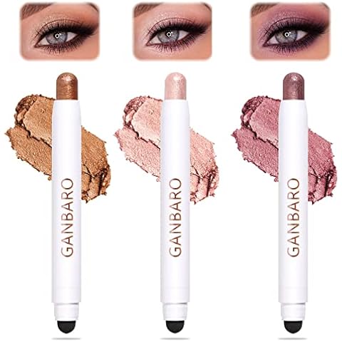 Ganbaro 3 Pack Dual-Ended Eyeshadow Stick, Cream Eyeshadow Pencil Crayon, Shiny Shadow Stick Set, Waterproof Long Lasting Smoky Eye Shadow Pen (#1) Cover