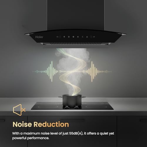 Image of Haier 60cm 1500 m3 /hr Curved Glass Chimney Black Filterless Autoclean with Oil Collector | 10 Yr Motor & 4 Yr Product Warranty | Gesture Control | Free Installation and Pipe | HIH-G1600-IN