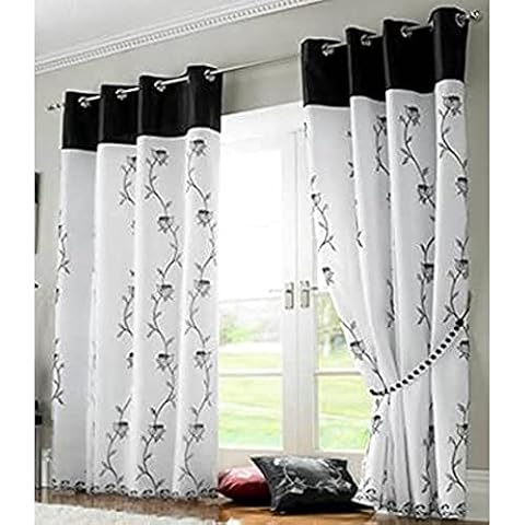 Tahiti Black Embroidered Eyelet Curtains Cover