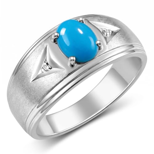 Image of Rylos Men's Rings Classic Design 8X6MM Oval Gemstone & Sparkling Diamond Ring - Color Stone Birthstone Rings for Men, Sterling Silver Rings in Sizes 8-13. Elevate Your Style with Timeless Elegance!