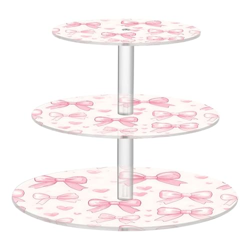 PYBUG Pink Bows 3 Tier Acrylic Cupcake Stands Tower,Dessert Table Display Set for Tea Party,Wedding,Birthday, Baby Shower