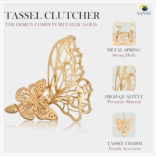 Image of Sanas Hair Clips For Woman (2Pc) Butterfly Clutchers For Hair Accessories For Women Wedding Claw Clips For Women Aesthetic Korean Gifts For Girls Hair Claw Clips For Woman Stylish (2Pc) (Golden Tone)