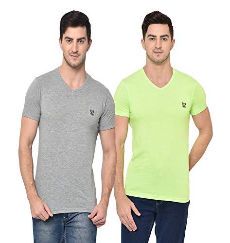 Image of Mack Jonney - Regular Fit Cotton Blended T-Shirts for Men (Pack of 2)-V 0002-P