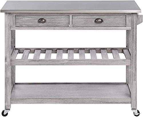 Boraam Sonoma Kitchen Cart with Stainless Steel Top, Storm Gray Wire