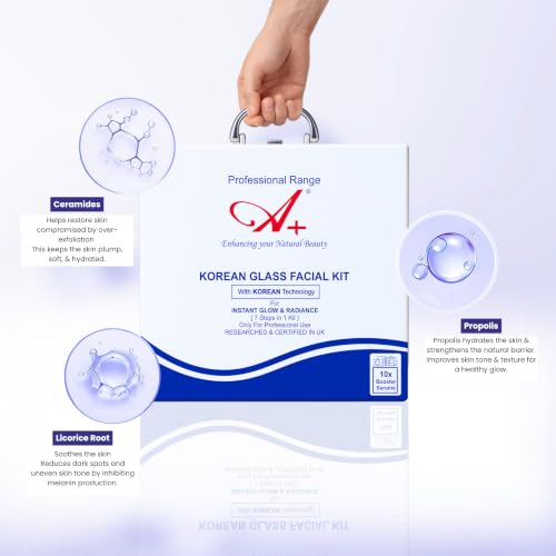 Image of A+ Korean Glass Facial Kit | Suitable For All Skin Types | 10x Booster Serums | Instant Glow & Radiance | Based on Korean Technology | 7 Steps in 1 Kit | For Professionals & Home Use | 300 gm + 20 ml