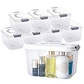 SIBAO Stackable Plastic Storage Bins with Lids and Handle,8 Packs 5.5 Quart Clear Buckle-Up Storage Box , Organizer Bins for Classroom,Home,Pantry, Office