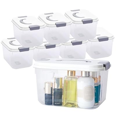 SIBAO Stackable Plastic Storage Bins with Lids and Handle,8 Packs 5.5 Quart Clear Buckle-Up Storage Box , Organizer Bins for Classroom,Home,Pantry, Office